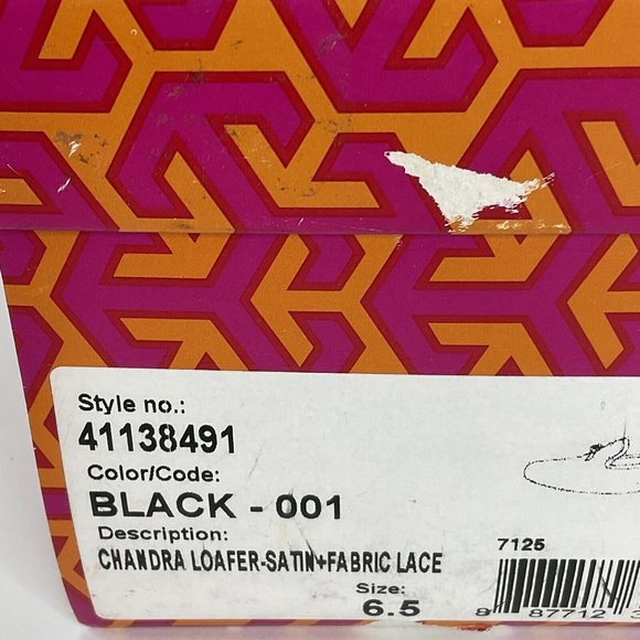 Tory Burch Shoes Womens Sz 6.5 Blk Chandra Loafer Satin + Fabric Lace Flat - Picture 16 of 16